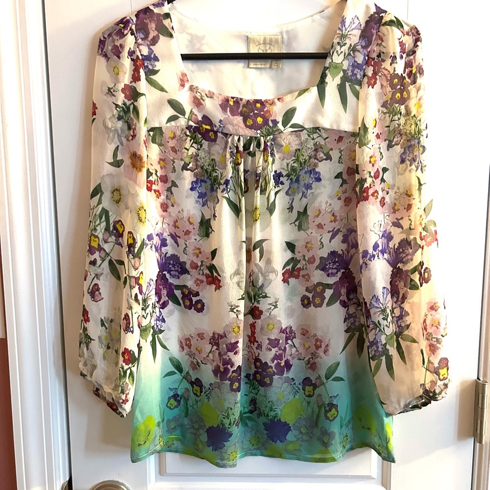 Anthro Vanessa Virginia Porto Garden Silk Blouse 0